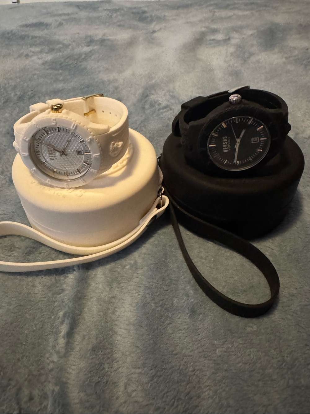 Versus By Versace White and Black Silicone Strap Watches (Pair)